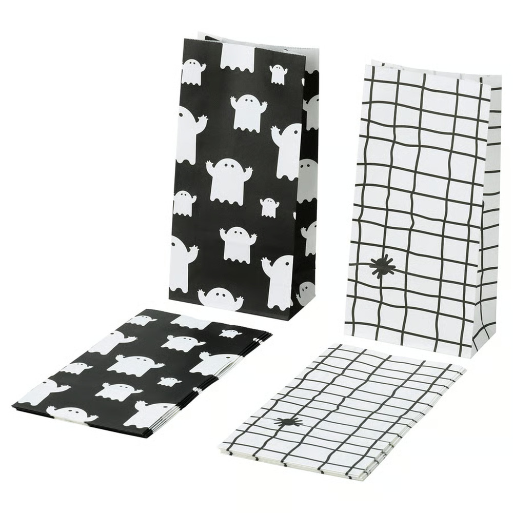 IKEA KUSTFYR Paper Bag, Mixed White/Black, 4¾"x9½", 12 Pack (405.995.96) NEW